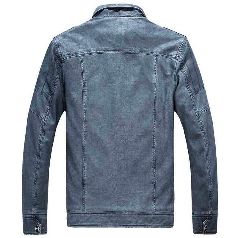 Men's Winter Thick Wool Interior PU Leather Jacket