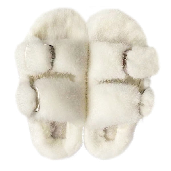 Women's Double Strapped Furry Fluffy Slippers