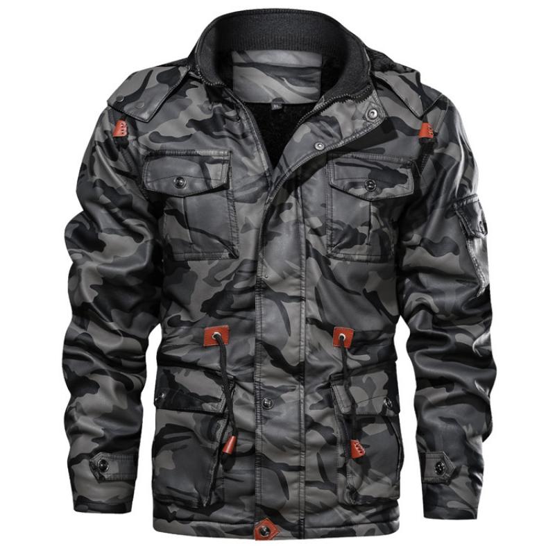 Veste camouflage en polaire imitation cuir pour homme 