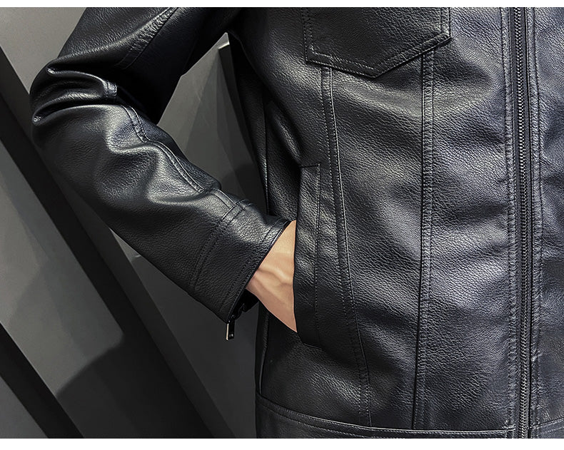 COUR Men's Fall/Winter Collar Faux Leather Jacket