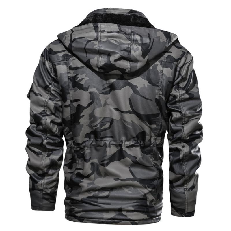 Men's Faux Leather Fleece Camouflage Jacket