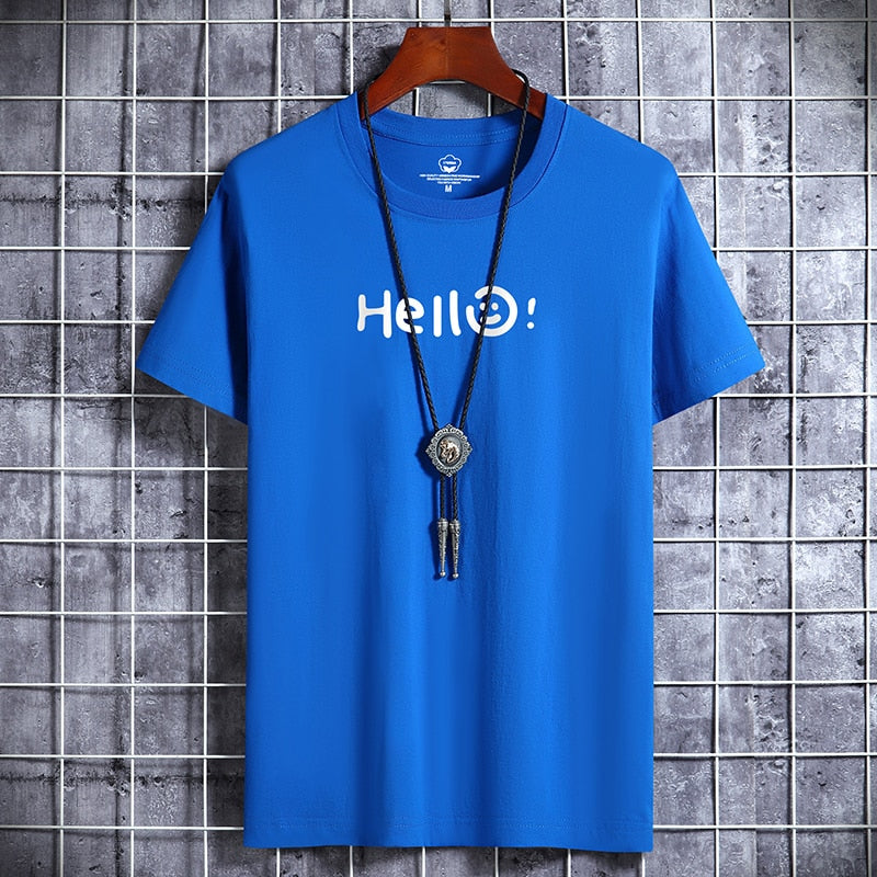 HELLO Men's Letter Printed 100% Cotton T-Shirt