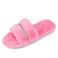 Women's Casual Furry Slippers W/ Rhinestones Detail