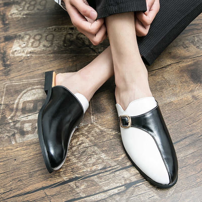 Men's Faux Leather Double Colored Backless Loafers