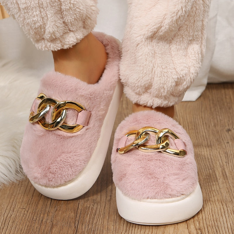 CASC Women's Cotton Furry Closed Toe Slippers