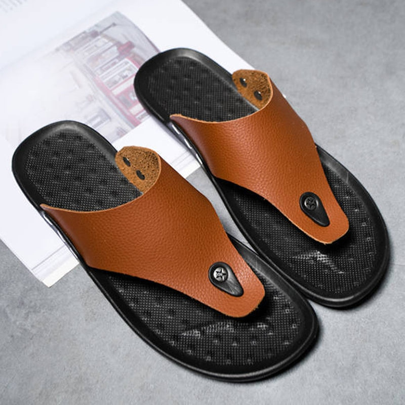 YRZL Men's Summer Faux Leather Slipper Sandals