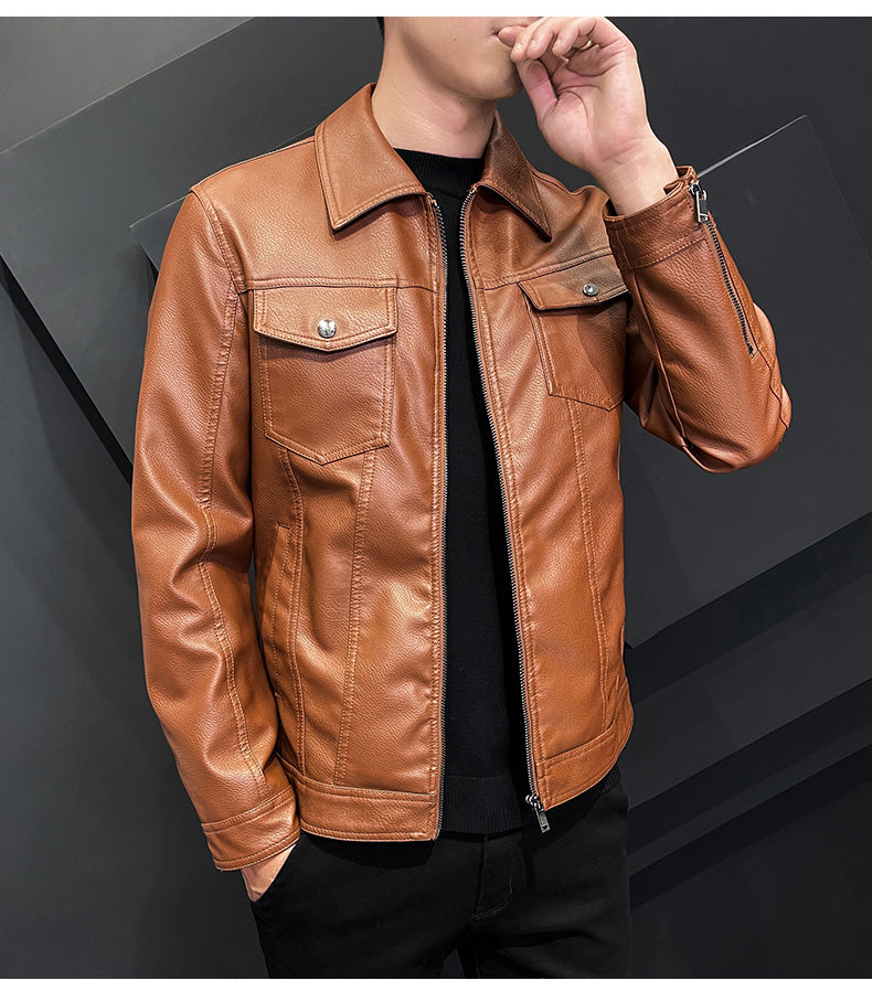 COUR Men's Fall/Winter Collar Faux Leather Jacket