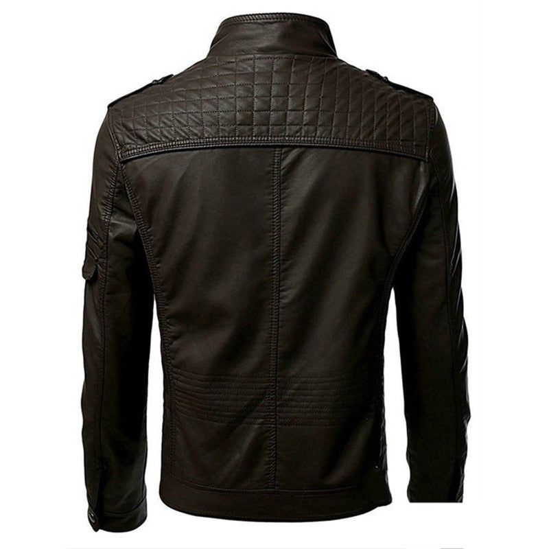 Chaqueta de piel sintética con cuello levantado de otoño Fashionista para hombre