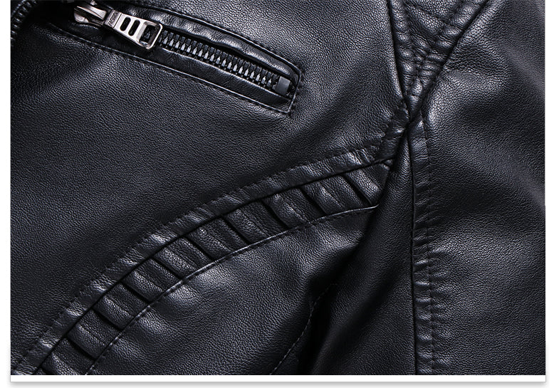 Men's Winter Fleece PU Leather Stand Collar Jacket