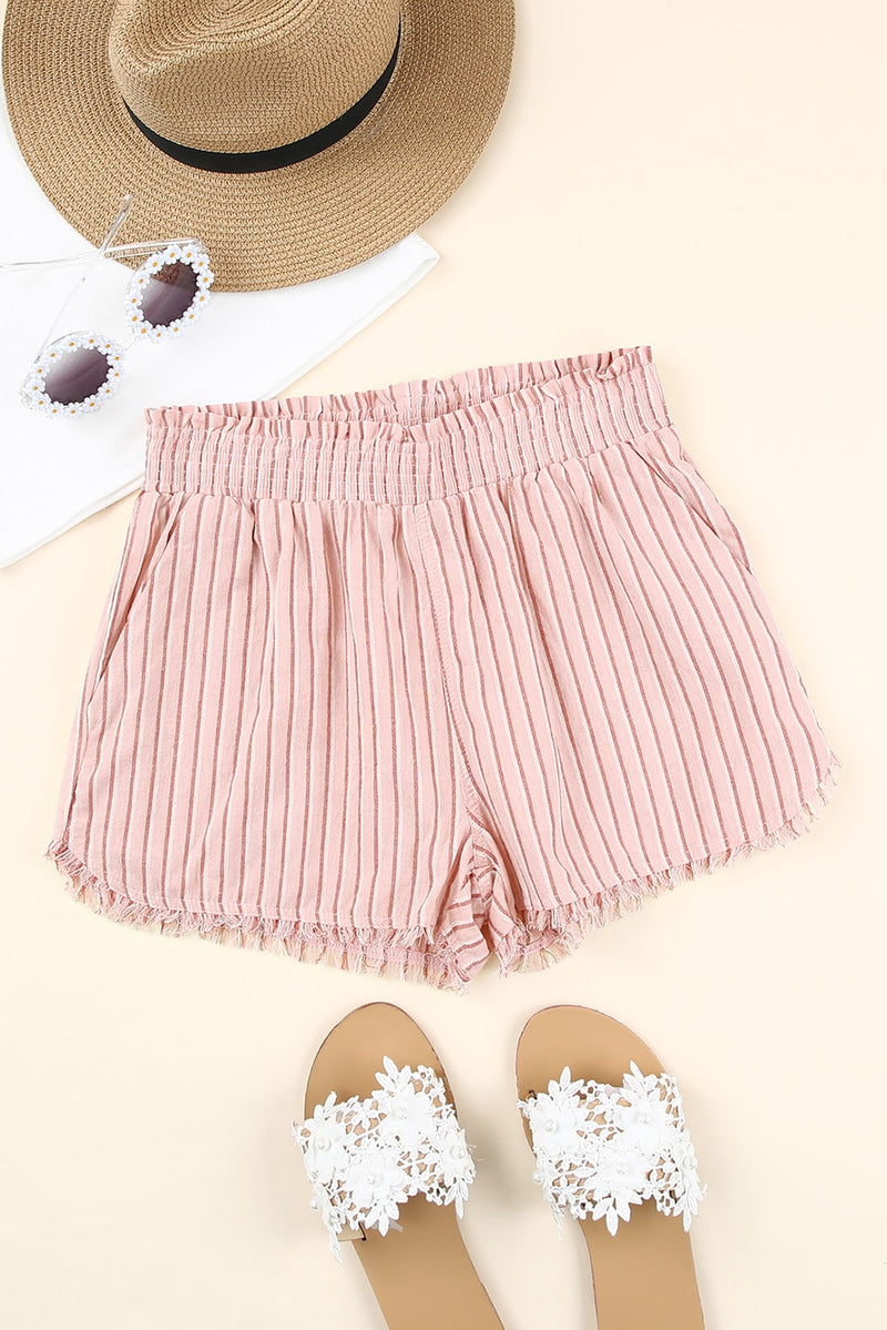 Shorts paper bag con dobladillo deshilachado a rayas