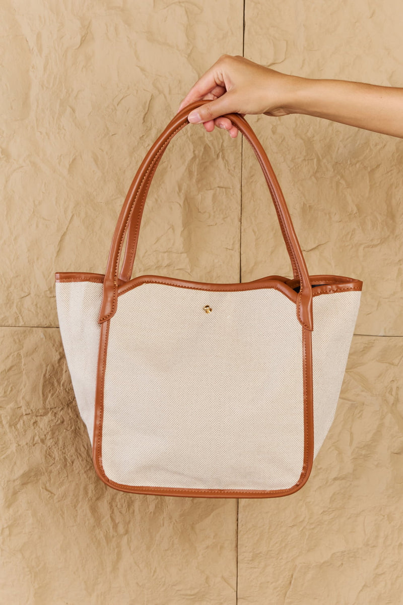 Bolso tote Fame Beach Chic con ribete de piel sintética en ocre