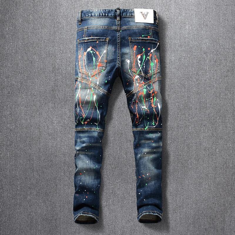 American Streetwear Designer Painted Slim Fit Jeans - AM APPAREL