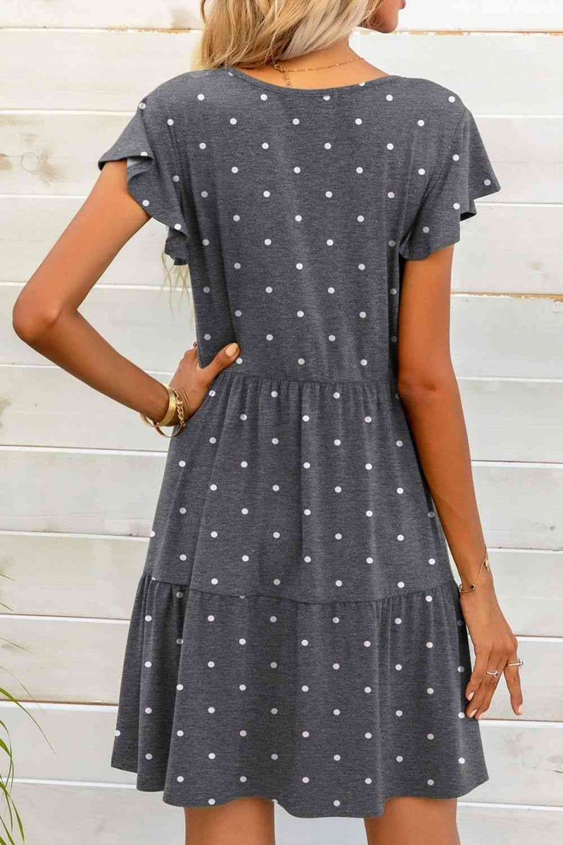 Polka Dot V-Neck Flutter Sleeve Mini Dress