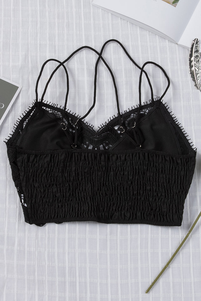 Bralette de encaje con ribete de pestañas fruncidas