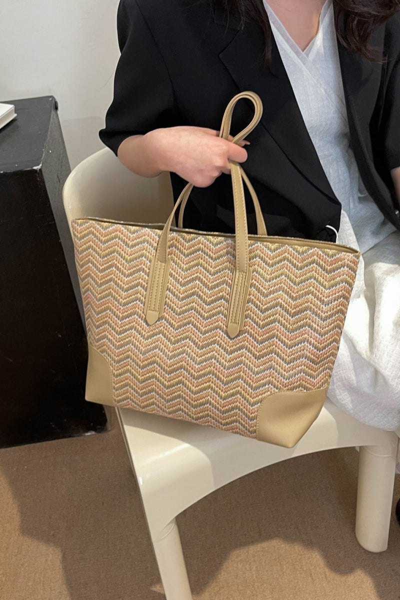 Sac fourre-tout en paille à chevrons