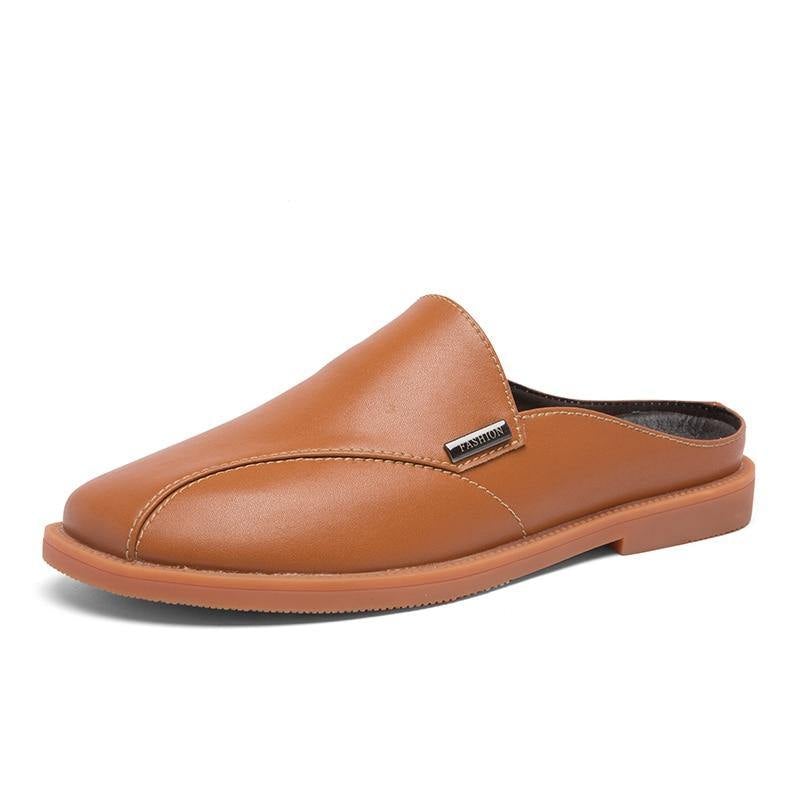 CASC Men's Split Faux Leather Backless Loafers - AM APPAREL