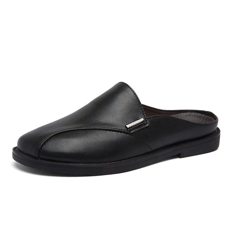 CASC Men's Split Faux Leather Backless Loafers - AM APPAREL