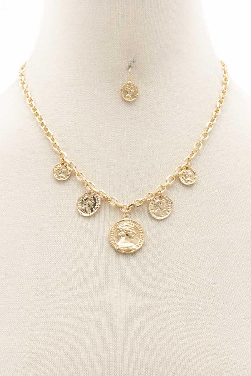 Coin Charm Oval Link Necklace - AM APPAREL