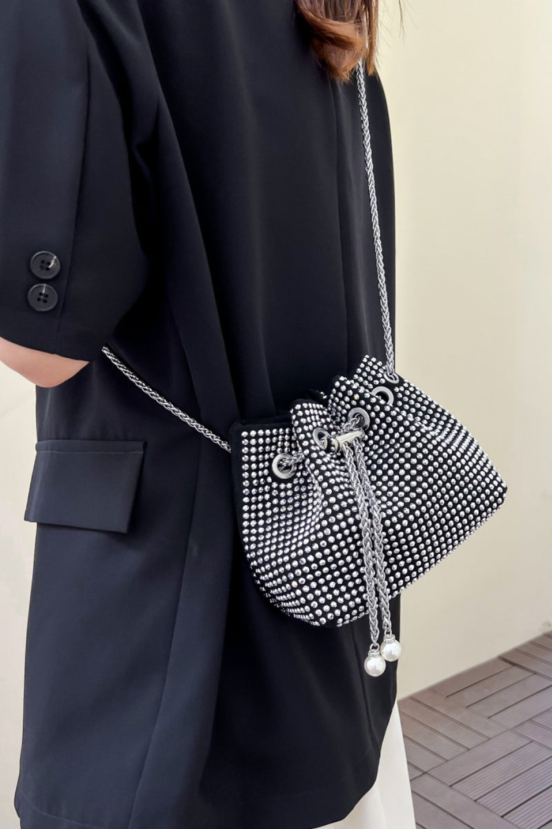 Bolso bombonera de poliéster con diamantes de imitación