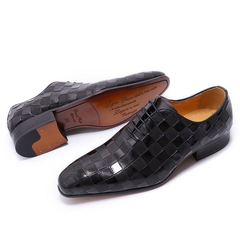 DW Men's Luxury Italian Leather Plaid Oxfords - AM APPAREL