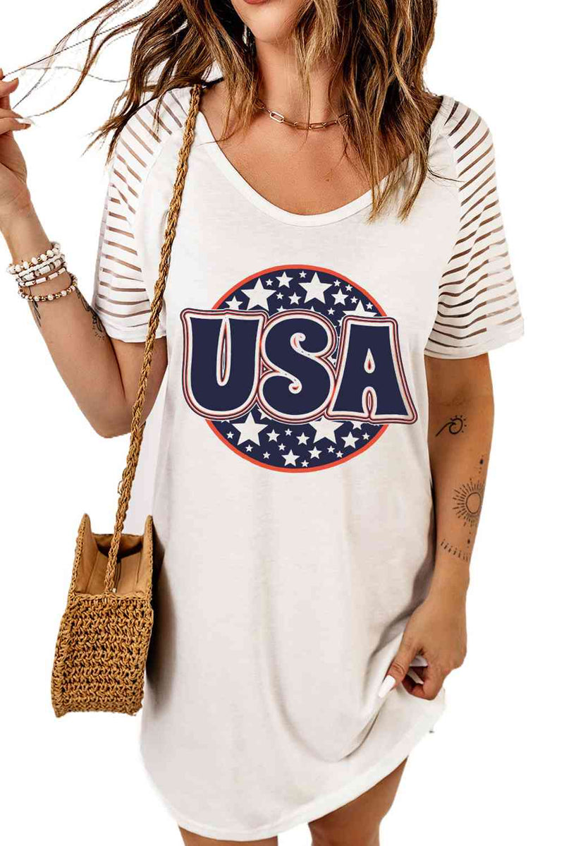 USA - Robe t-shirt à manches rayées transparentes