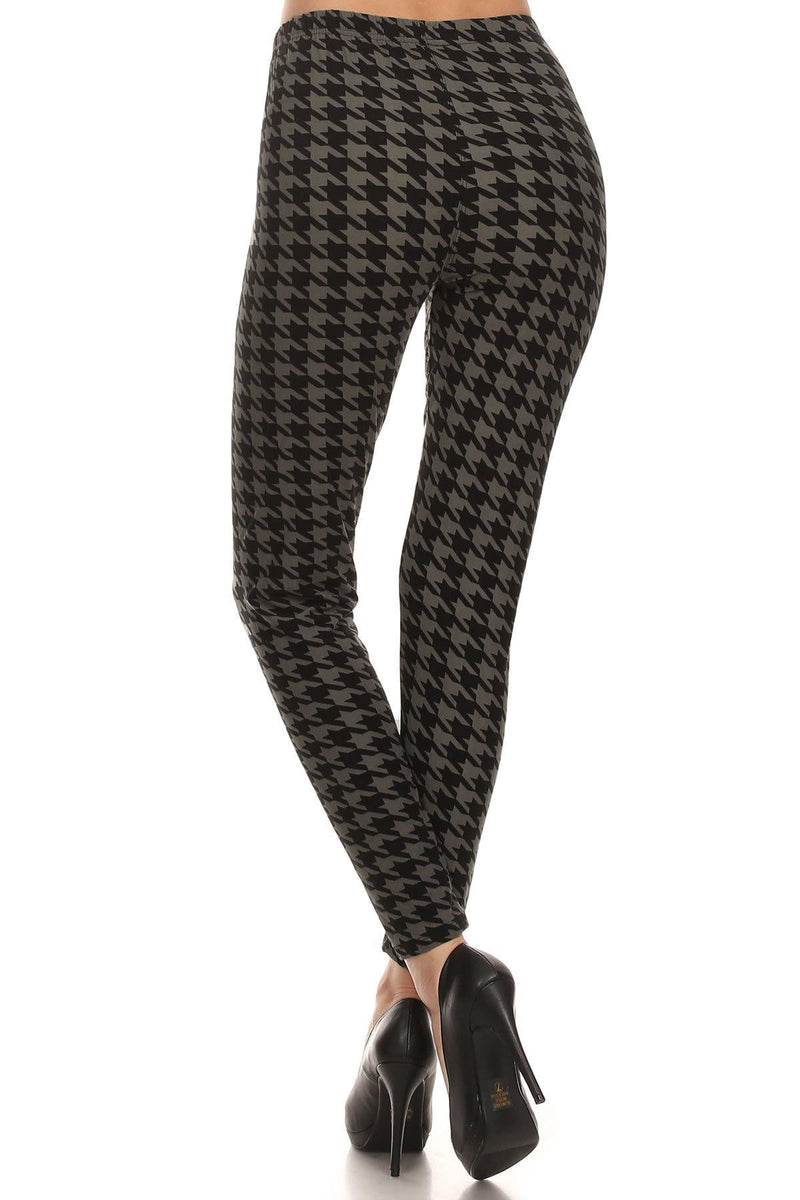 High Waisted Hound Tooth Printed Knit Legging With Elastic Waistband - AM APPAREL