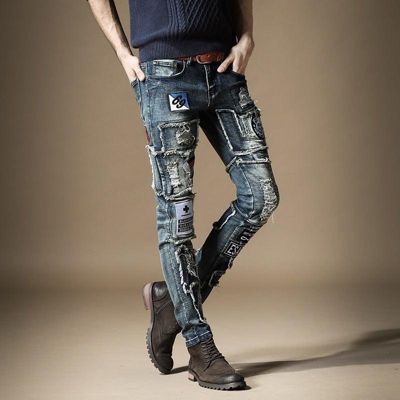 Men's Autumn Embroidered Tide Jeans - AM APPAREL