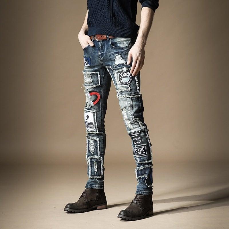 Men's Autumn Embroidered Tide Jeans - AM APPAREL