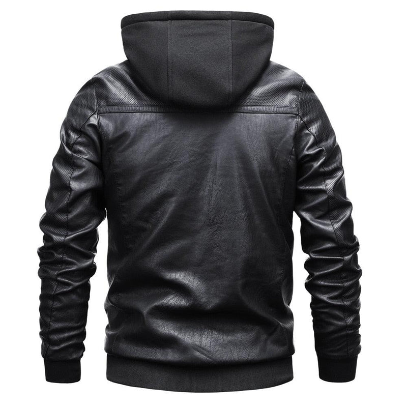 Men's Hooded PU Leather Thick Winter Jackets - AM APPAREL
