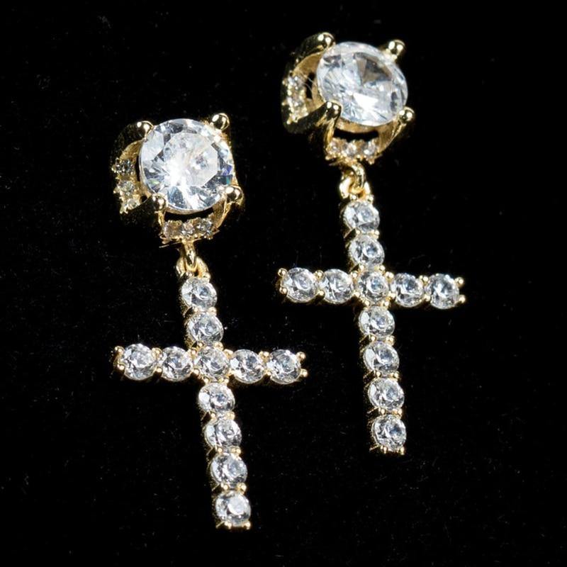 Men's Cross Rhinestone Earrings - AM APPAREL