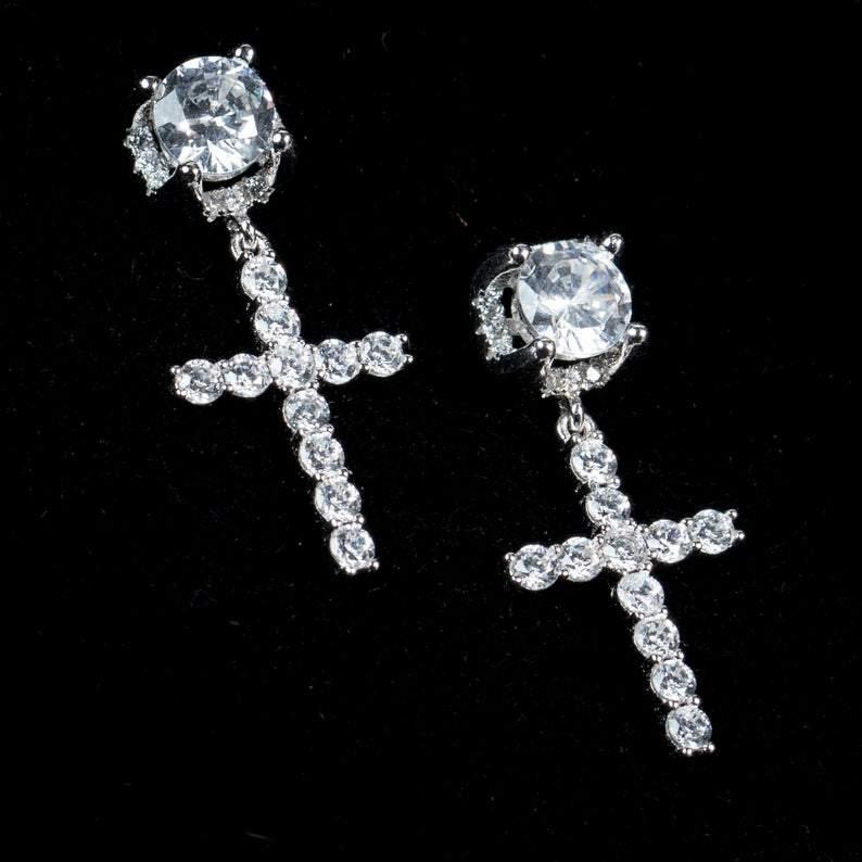 Men's Cross Rhinestone Earrings - AM APPAREL