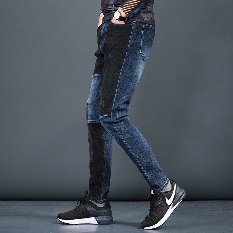 Men's Designer Patchwork Slim Fit Jeans - AM APPAREL