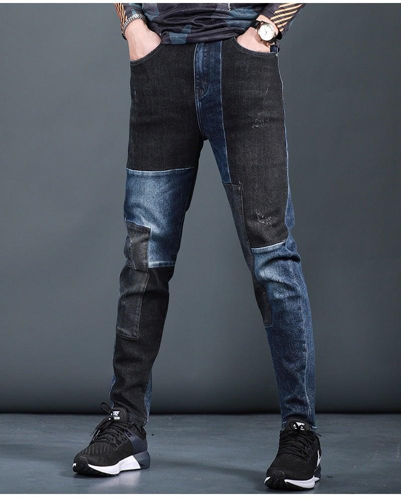 Men's Designer Patchwork Slim Fit Jeans - AM APPAREL