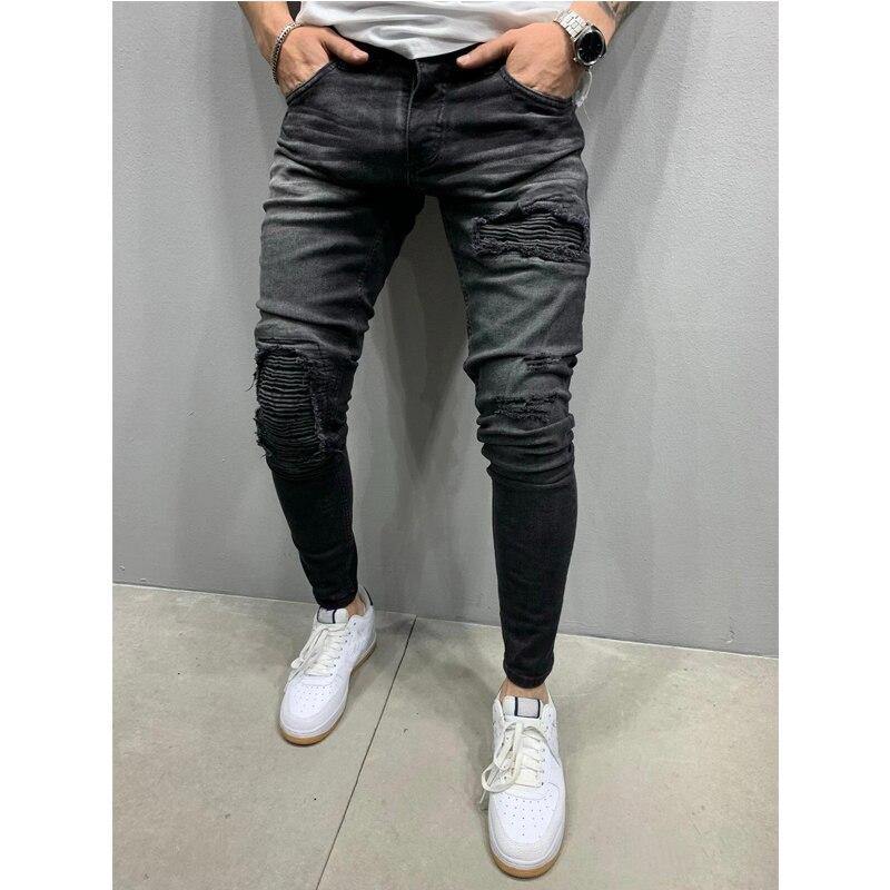 Men's Distressed Patchwork Slim Fit Jeans - AM APPAREL