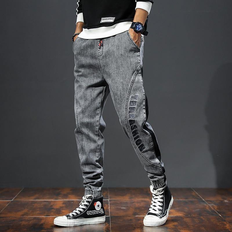 Men's Fashion Elastic Band Loose Fit Jeans - AM APPAREL