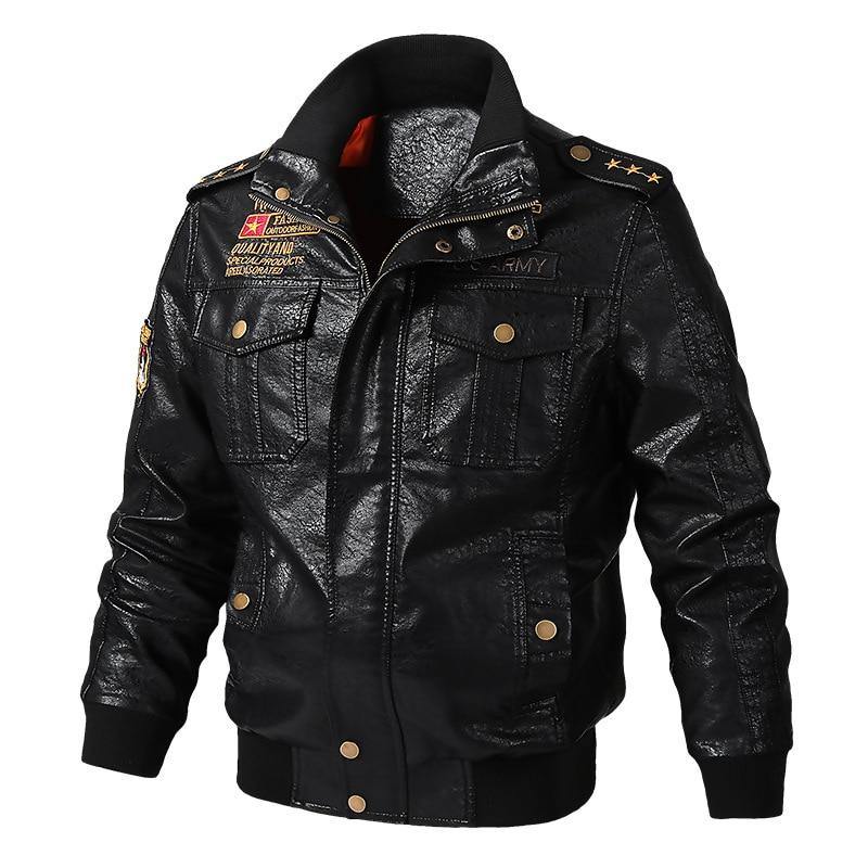 Men's Faux Leather Motorcycle Bomber Jacket - AM APPAREL