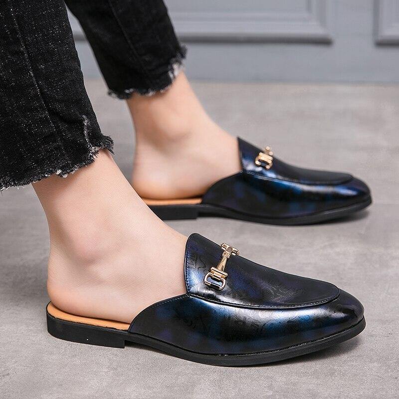 Men's Fax Leather Backless Loafers - AM APPAREL