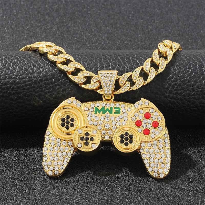 Men's Game Controller Pendant Rhinestone Necklace - AM APPAREL