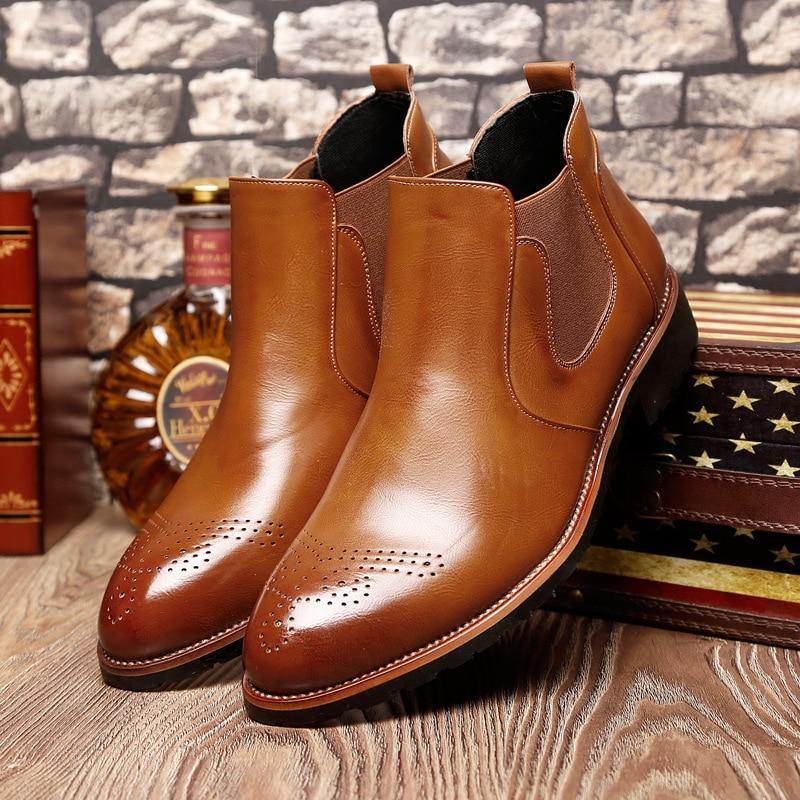 Men's Genuine Faux Leather Chelsea Boots - AM APPAREL