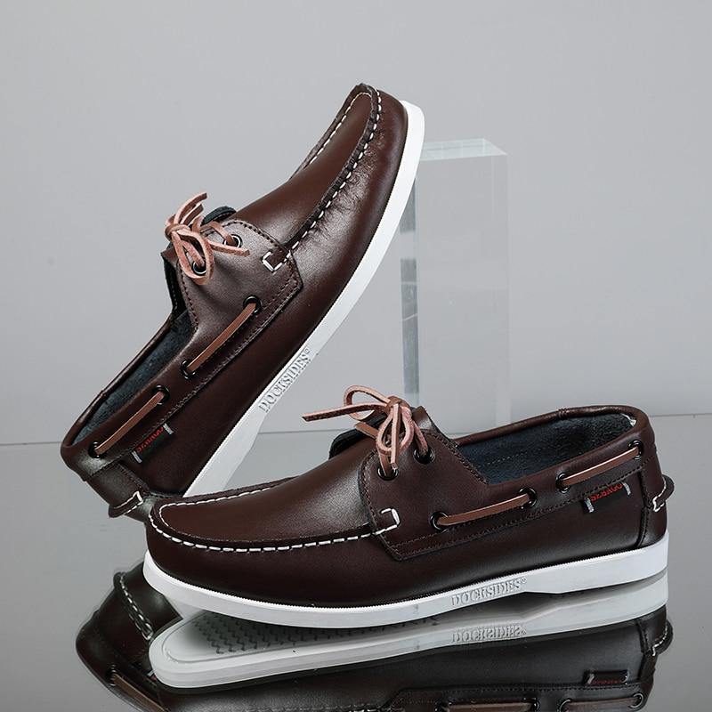 Men's Genuine Leather Boat Shoes / Loafers - AM APPAREL