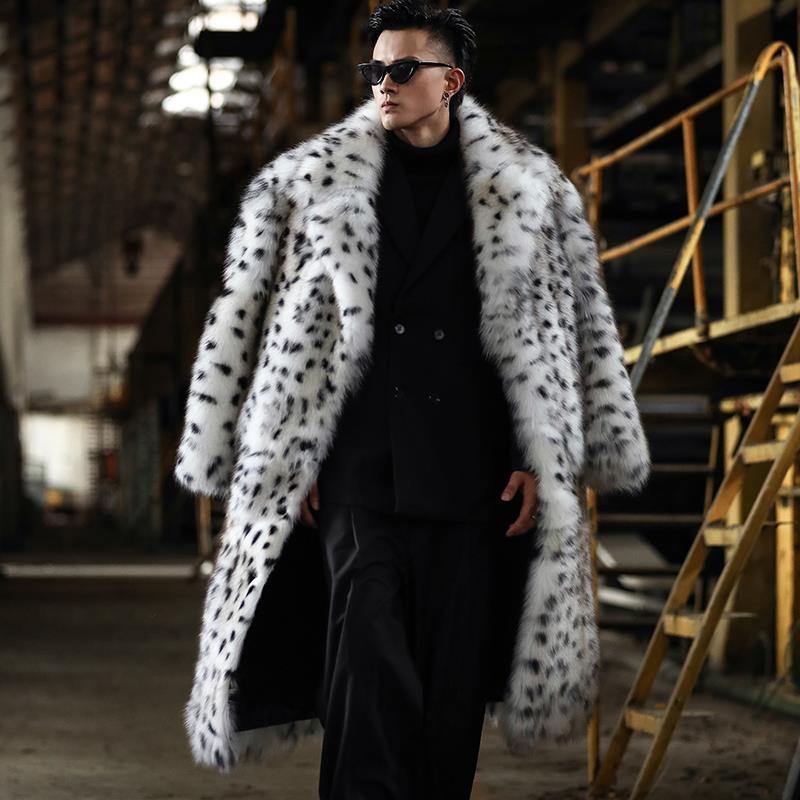 Men's Leopard Print Faux Fur Winter Coat - AM APPAREL