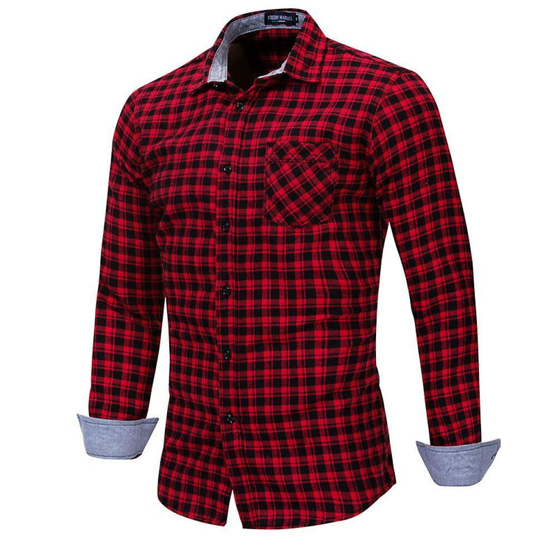 Men's Long Sleeve Regular Fit Plaid Shirt - AM APPAREL