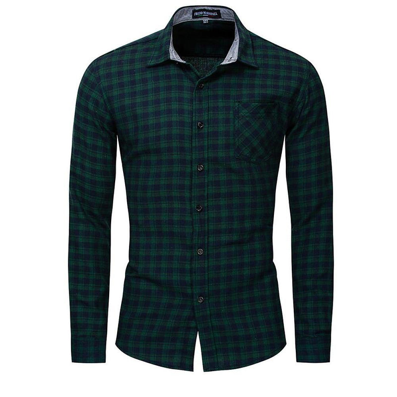 Men's Long Sleeve Regular Fit Plaid Shirt - AM APPAREL