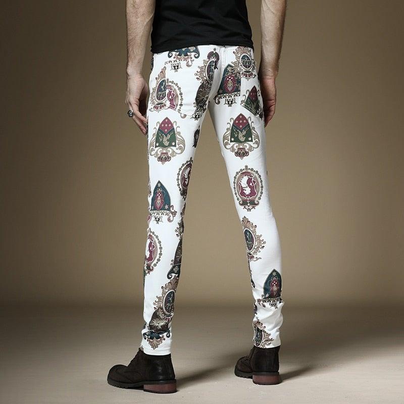 Men's Luxury Royal Crown Printed Skinny Jeans - AM APPAREL