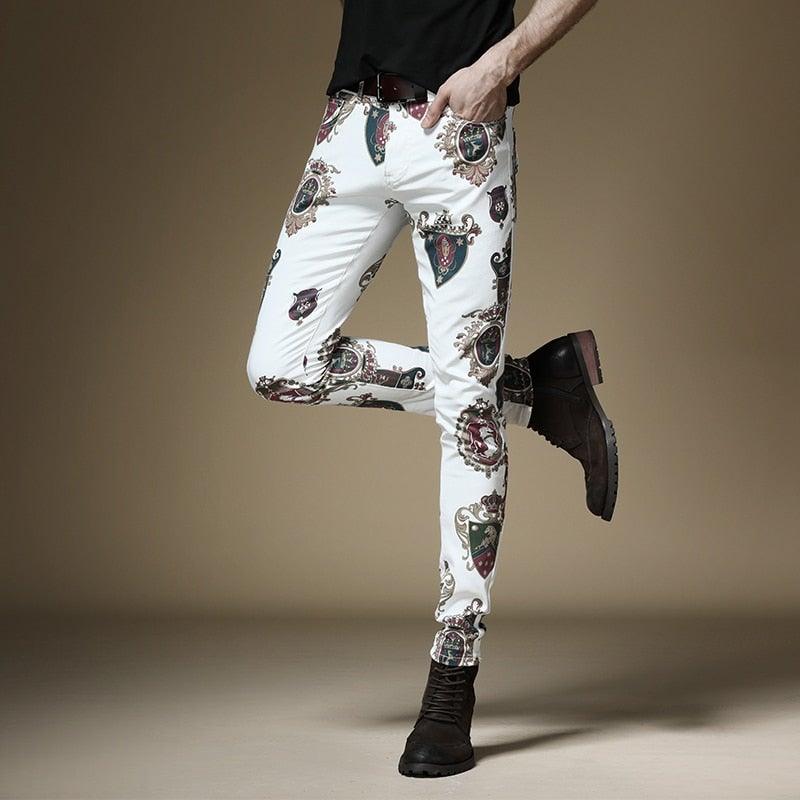 Men's Luxury Royal Crown Printed Skinny Jeans - AM APPAREL