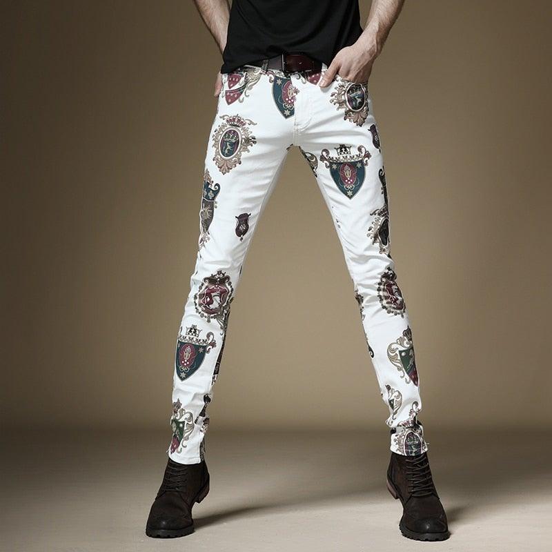 Men's Luxury Royal Crown Printed Skinny Jeans - AM APPAREL