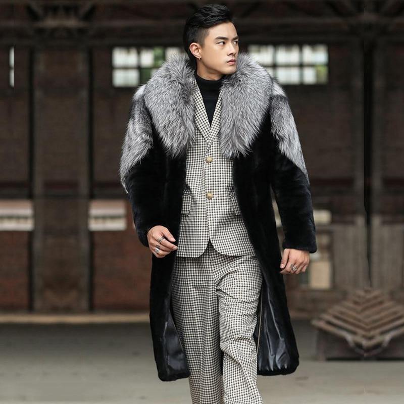 Men's Mink Long Faux Fur Winter Coat - AM APPAREL