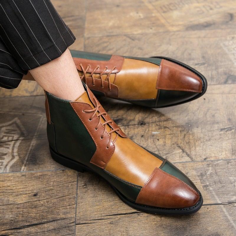 Men's Patchwork Splicing German Oxford Boots - AM APPAREL