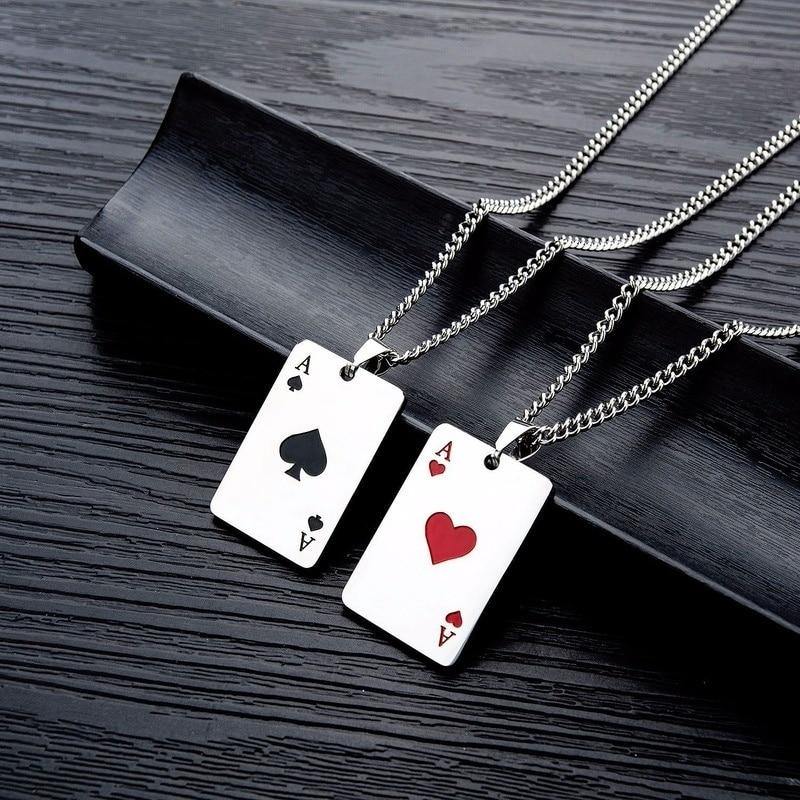 Men's Poker Hearts Spades Necklace - AM APPAREL