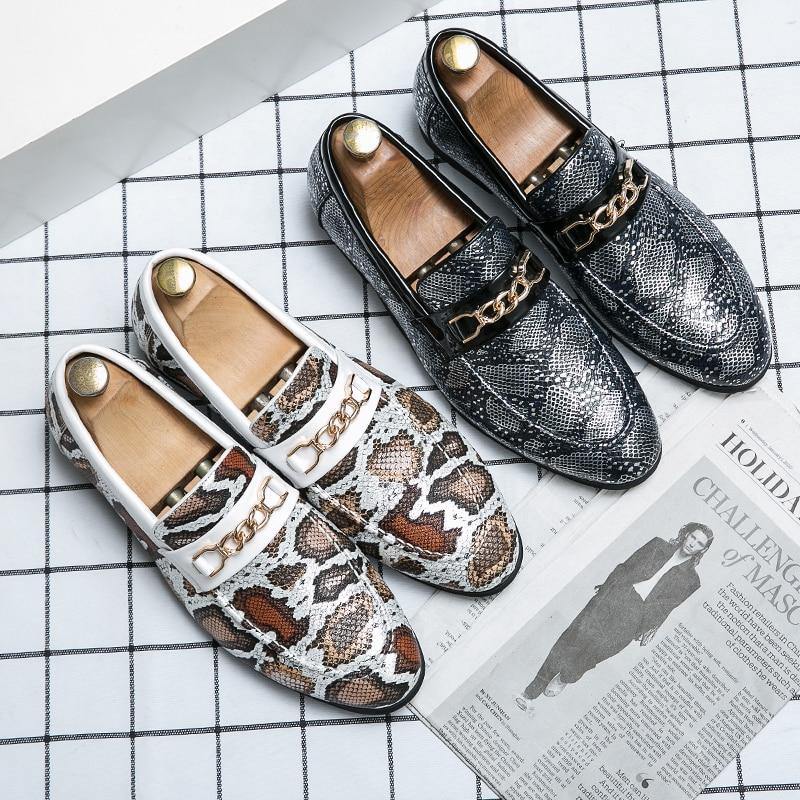 Men's Serpant Pattern PU Leather Driving Loafers - AM APPAREL